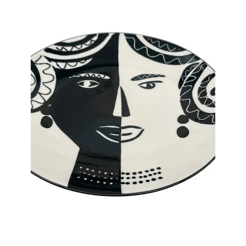 West Elm Plate Female Abstract Art Pottery Portrait